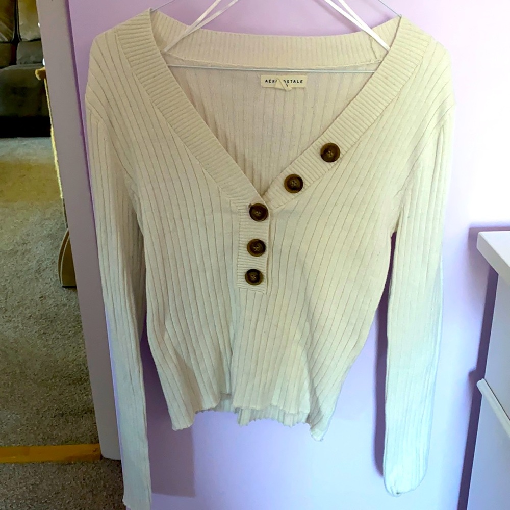 White sweater large buttons